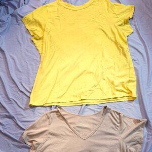 TWO Torrid PLUS SIZE 5 Classic Fit Tshirts (1 yellow crewneck & 1 tan vneck)